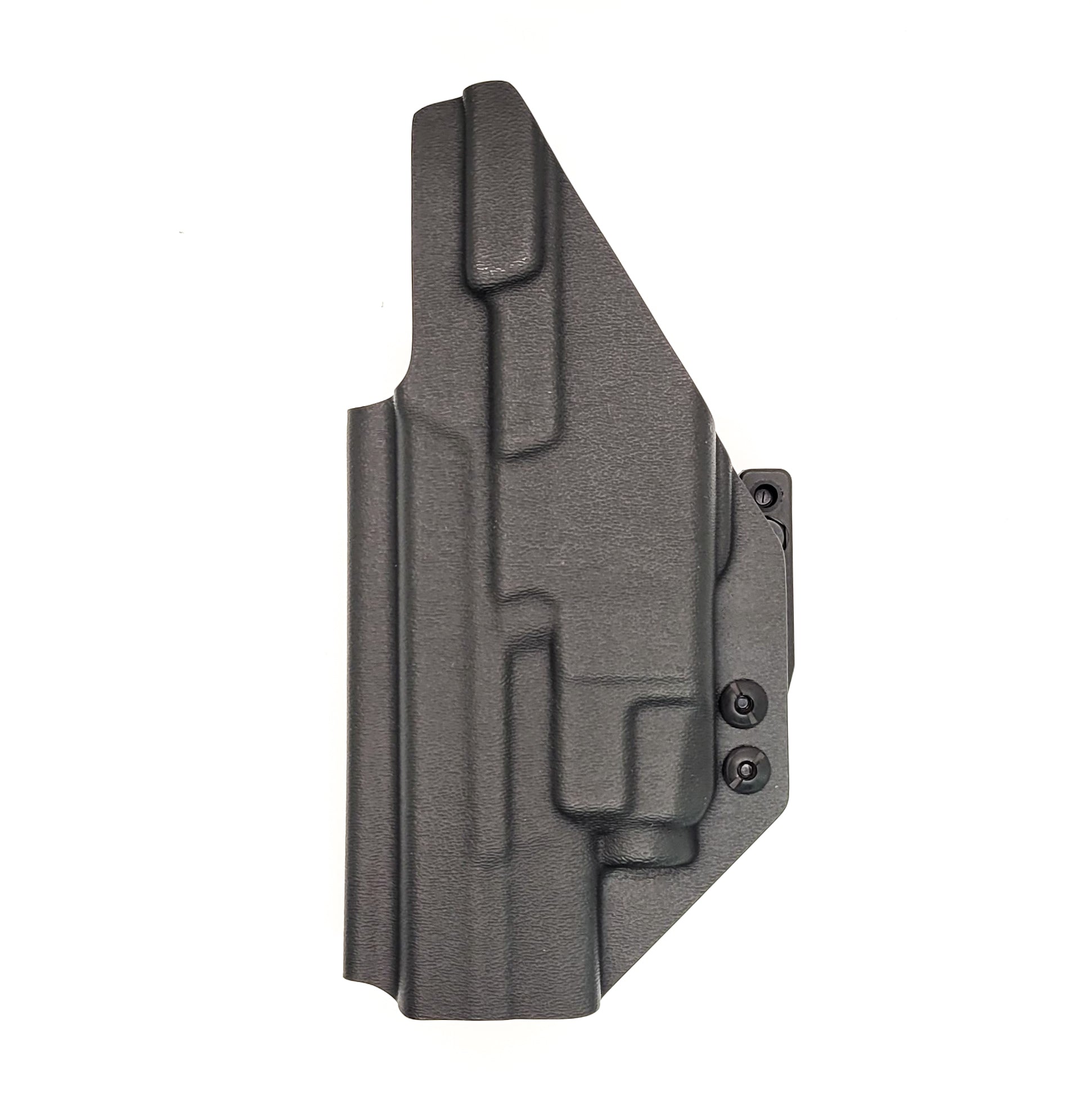 Inside Waistband IWB AIWB Kydex Holster designed to fit the Smith & Wesson M&P M2.0 5" pistols with the Streamlight TLR-7 or TLR-7A light mounted to the pistol. Full sweat guard, adjustable retention, minimal material, and smooth edges to reduce printing. Cleared for red dot sights. Proudly made in the USA.