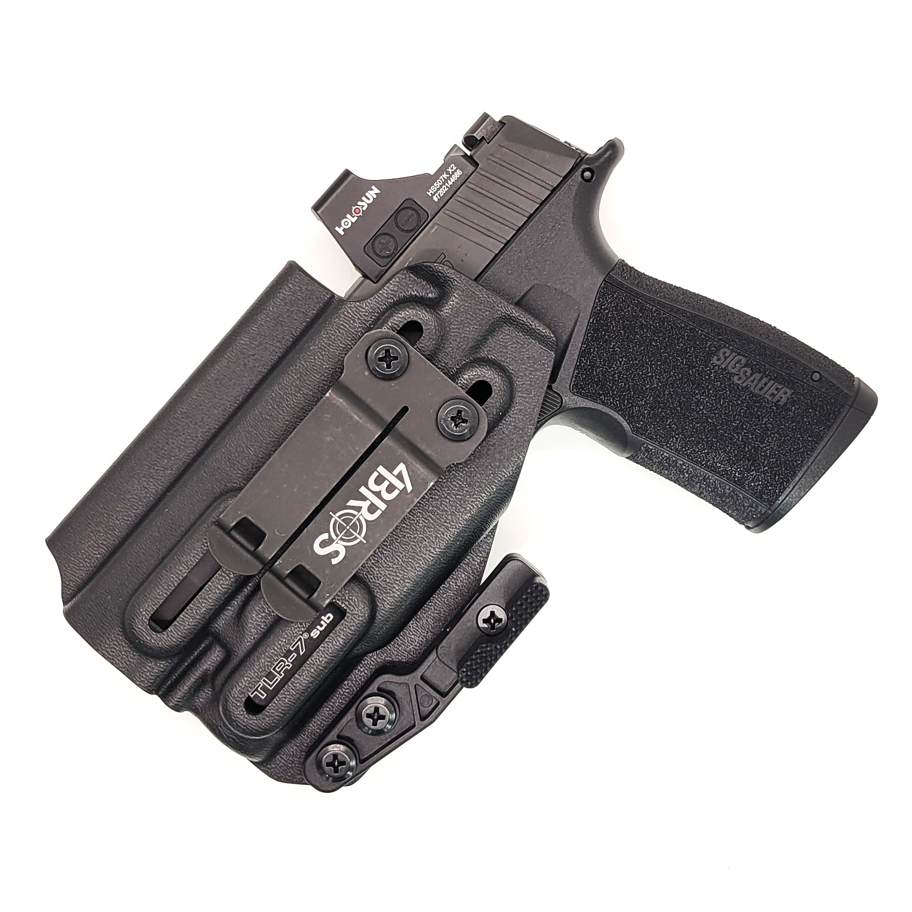 For the best Inside Waistband Kydex Holster designed to fit the Sig Sauer P365-XMACRO with Streamlight TLR-7 Sub, shop Four Brothers Holsters. Full sweat guard, adjustable retention, minimal material & smooth edges to reduce printing. Made in the USA. Open muzzle for threaded barrels, cleared for red dot sights. MACRO