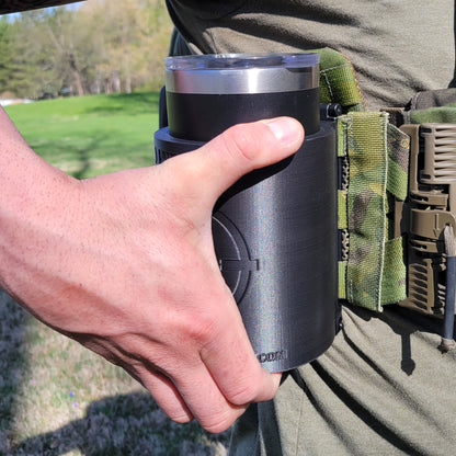 Our 3D-printed 20-ounce Yeti Cup Holder is printed in-house with PETG material. With both Molle and Belt mount options available, this is the best way to take your coffee to the shooting range and keep that caffeine on you. This product is the brainchild of Dave Kipper, the ILEA lead firearms Instructor. Made in USA