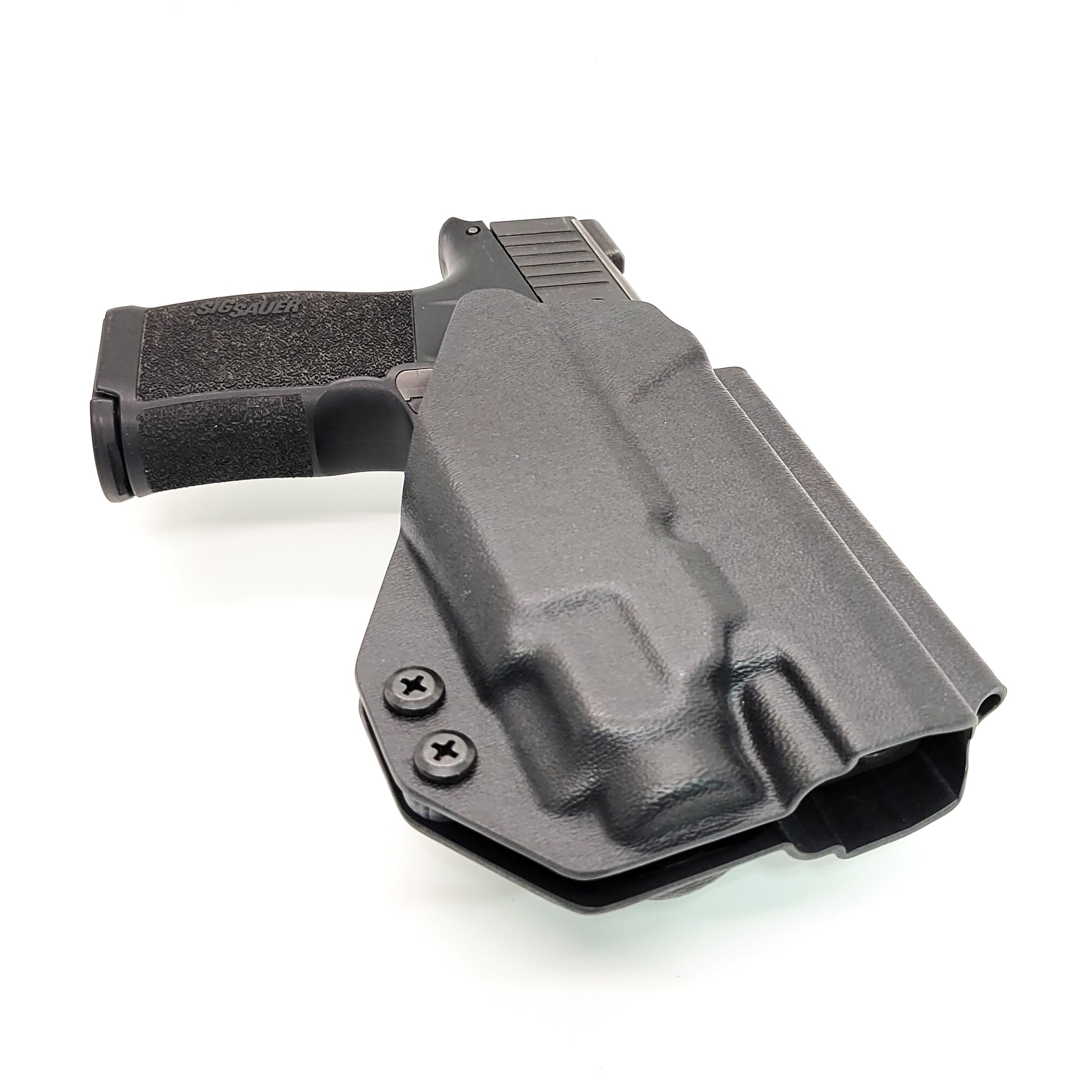 For the best Outside Waistband OWB Kydex Holster designed to fit the Sig Sauer P365 or P365XL with Streamlight TLR-8 Sub, shop Four Brothers Holsters.  Full sweat guard, adjustable retention, Smooth edges to reduce printing. Made in the USA. Open muzzle for threaded barrels cleared for red dot sights. P 365 XL 