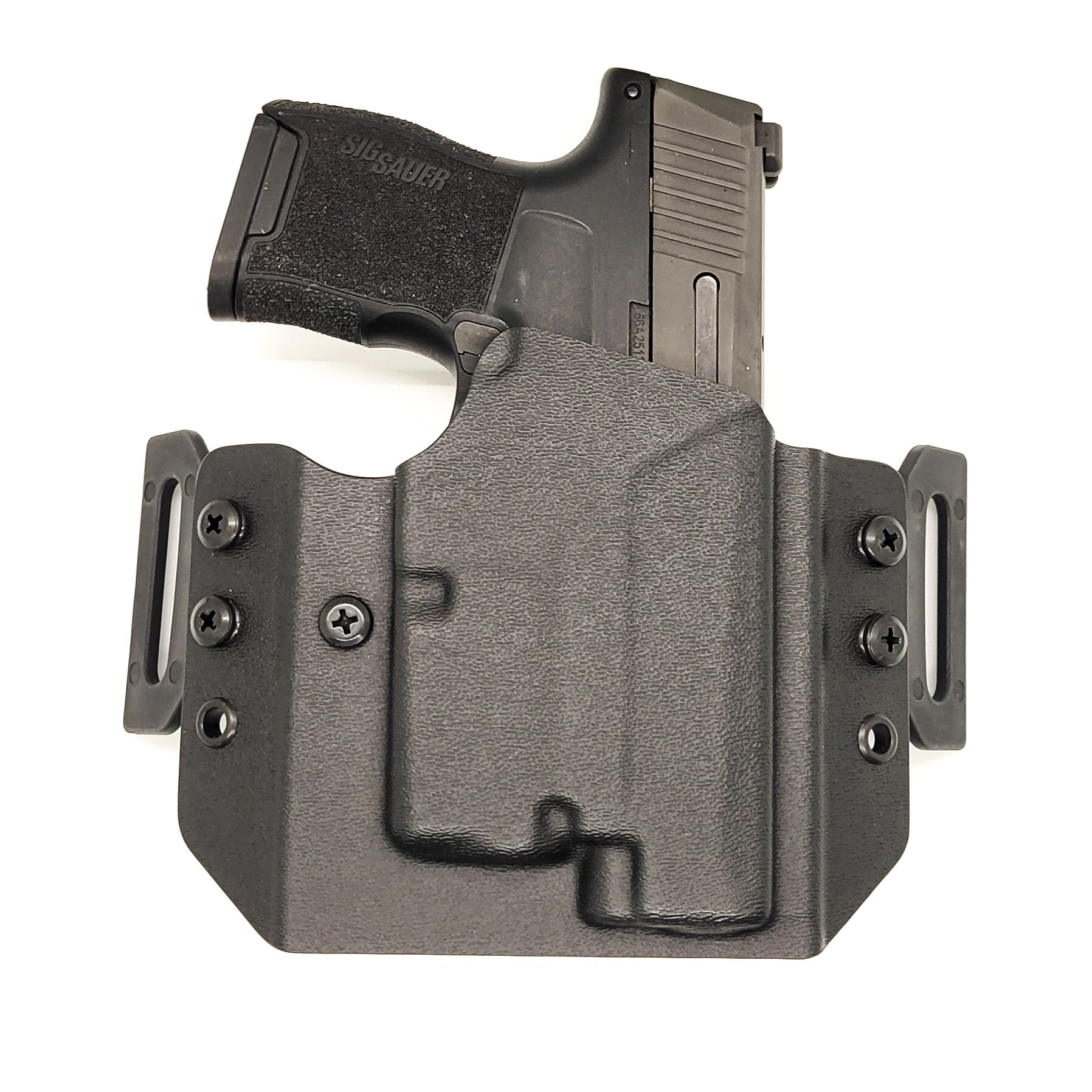Pancake style outside waistband holster designed to fit the Sig Sauer P365, P365 SAS, and P365XL pistols with the Streamlight light TLR-6. Made in the USA