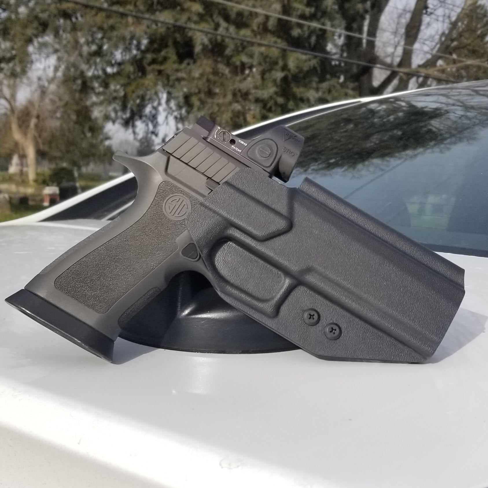 For the best, Outside Waistband Sig P320 & Align Tactical Thumb Rest Takedown Lever installed Duty & Competition Kydex Holster, shop Four Brothers Holsters. 
