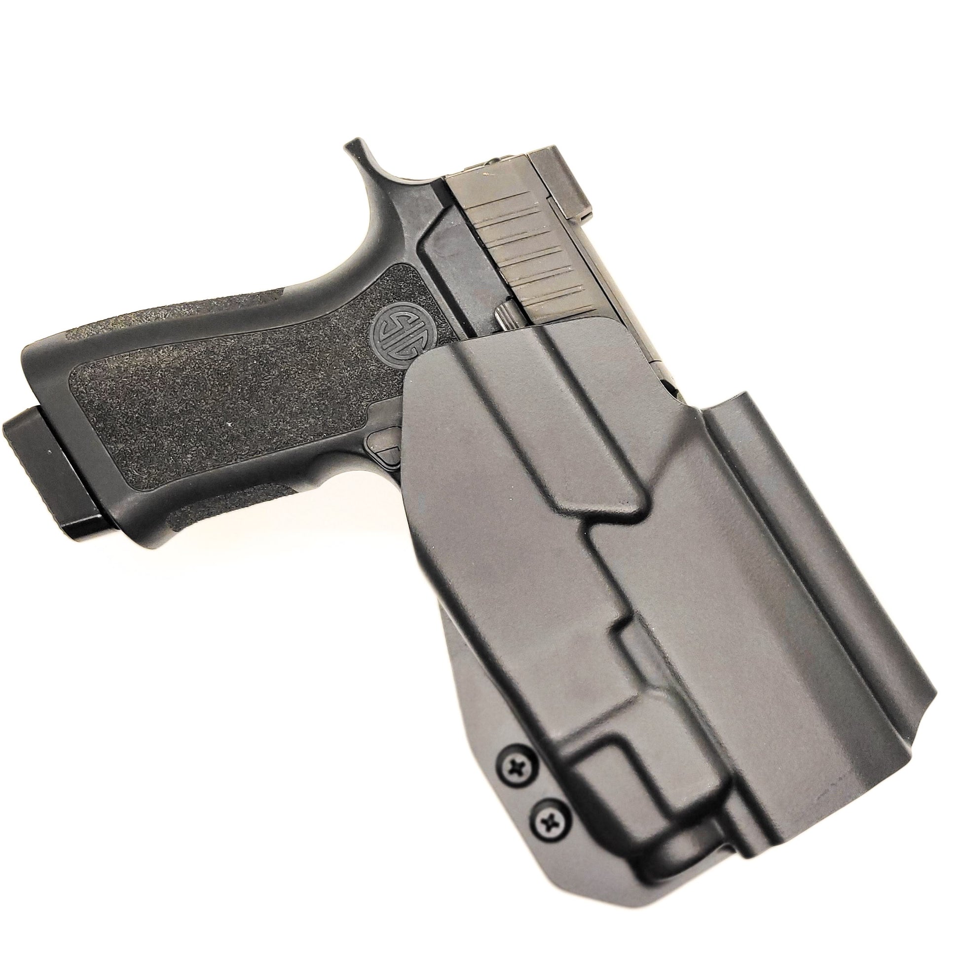 For the best OWB Holster for the Sig Sauer P320 Compact/Carry pistol with the Streamlight TLR-7 X or A & Align Tactical Thumb Rest shop Four Brothers holsters. 