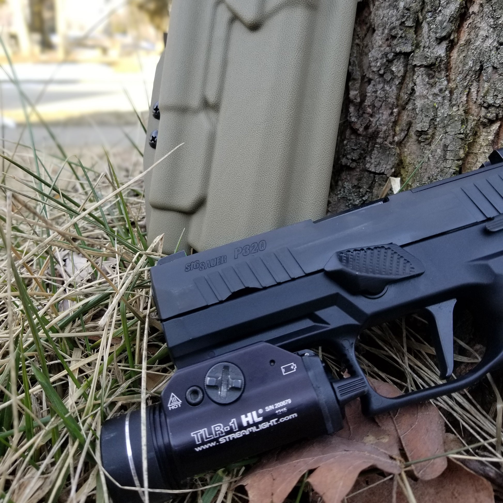 For the best Outside Waistband Holster for the Full Size and Carry P320 series & Streamlight TLR-1 or TLR-1HL and Gas Pedal Holster shop Four Brothers Holsters.