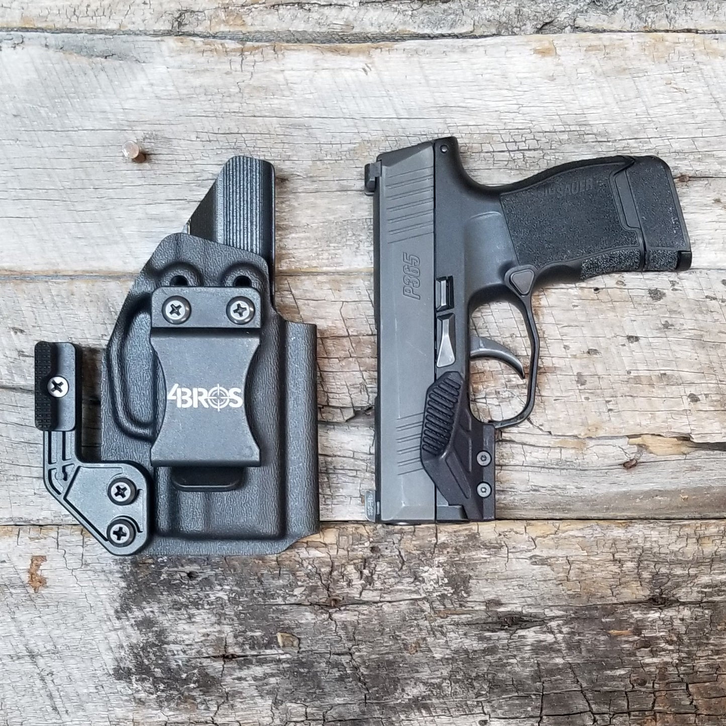 For the best Inside Waistband IWB kydex holster for the Sig Sauer P365 with GoGuns Gas Pedal shop Four Brothers 4BROS Holsters.  Proudly made in the USA.