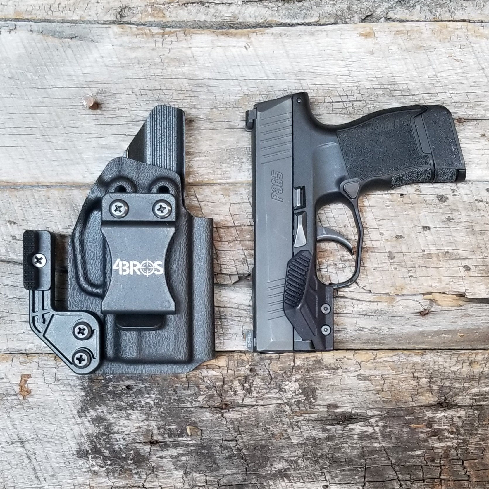 For the best Inside Waistband IWB kydex holster for the Sig Sauer P365 with GoGuns Gas Pedal shop Four Brothers 4BROS Holsters.  Proudly made in the USA.
