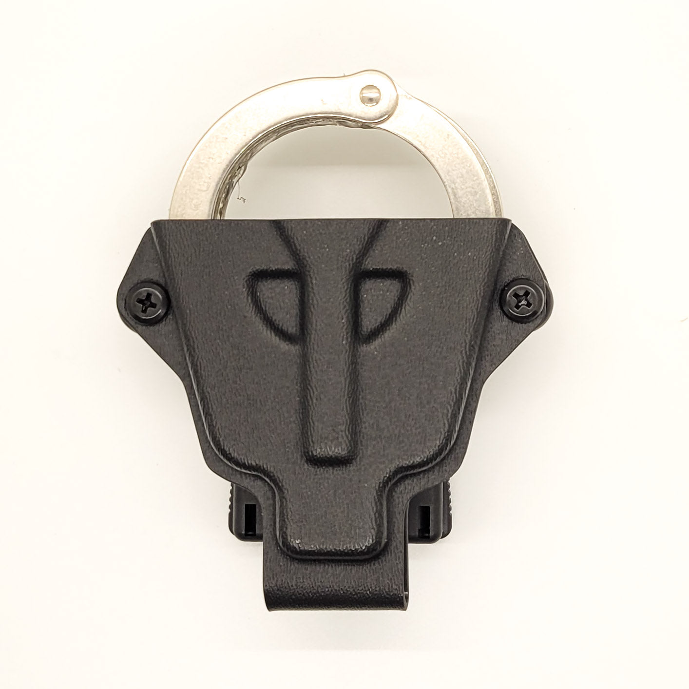 Smith and Wesson Handcuff Holster for the Smith and Wesson chain-style handcuffs from Four Brothers 4Bros Holsters.  This carrier works well on Molle. 