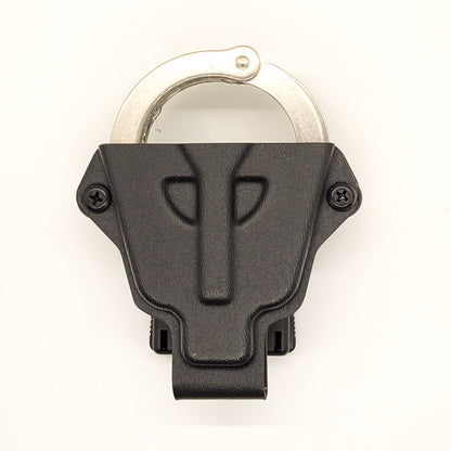 Smith and Wesson Handcuff Holster for the Smith and Wesson chain-style handcuffs from Four Brothers 4Bros Holsters.  This carrier works well on Molle. 
