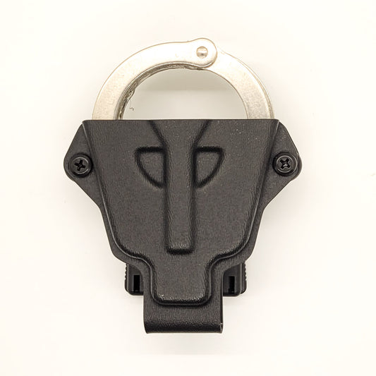 Smith and Wesson Handcuff Holster for the Smith and Wesson chain-style handcuffs from Four Brothers 4Bros Holsters.  This carrier works well on Molle. 