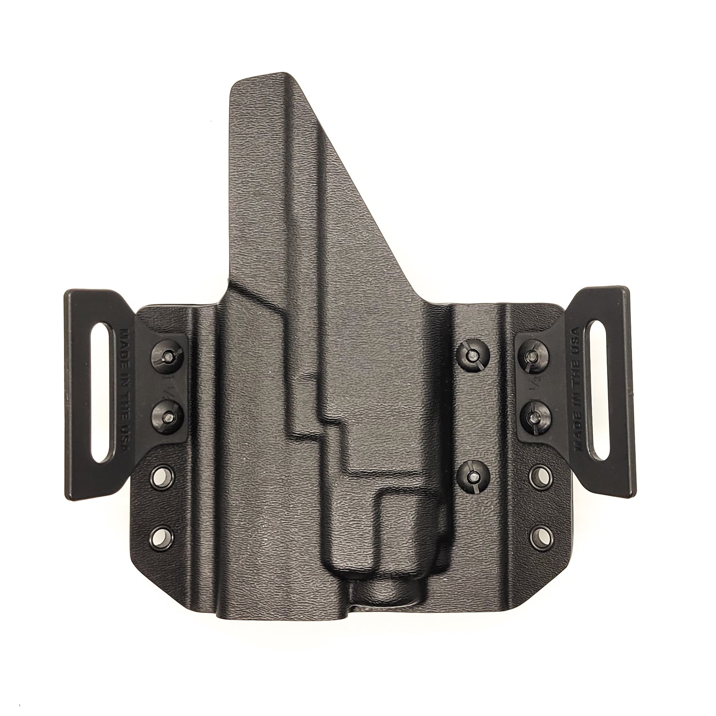 OWB Kydex holster for the Springfield Hellcat Pro with TLR-8 X & TLR-8 A. Pancake holster, adjustable retention, open muzzle, optic/red dot ready. Made in USA.