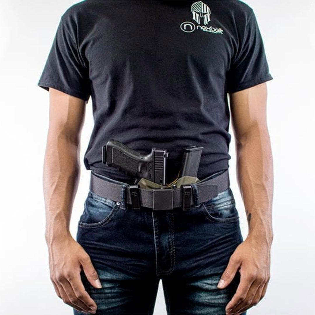 For the best, most comfortable, appendix belt for Everyday Carry, shop Four Brothers Holsters for the Nextbelt 4BROS edition. Buckle design frees up space in front for you to carry your firearm or pistol or gun and extra magazines. Its buckle can be worn front center, left hip, or hidden near the curve of the back. 