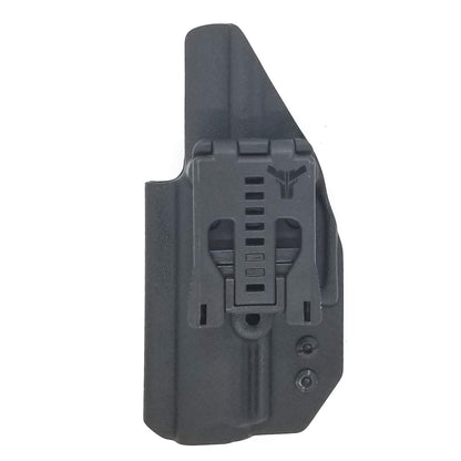 Outside Waistband Taco Style Holster for a 4" Walther PPQ M2 pistol. Adjustable retention High sweat shield and slide protection standard, medium and low height available on request. Custom material colors, patterns and belt attachments available upon request Each holster is vacuum formed with a precision machined mold
